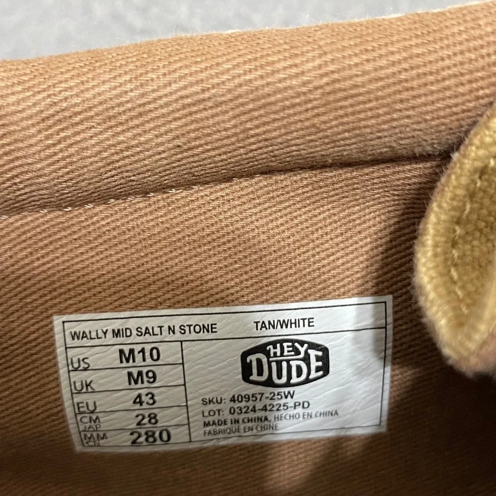 Hey Dude Wally Mid Salt N Stone Men 10 Tan White Canvas Casual Loafers 40957-25W